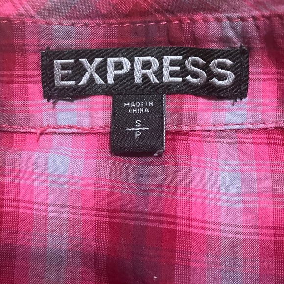 Express Red Checkered Ruffle Shirt - Picture 6 of 7